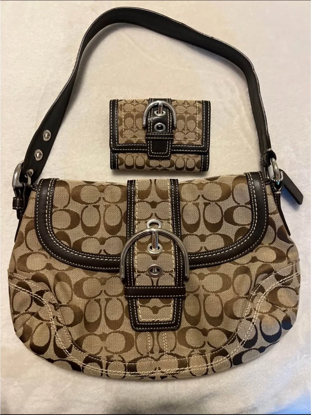 Coach Vintage SoHo Brown & Tan Signature Canvas Shoulder Bag with Buckle Wallet